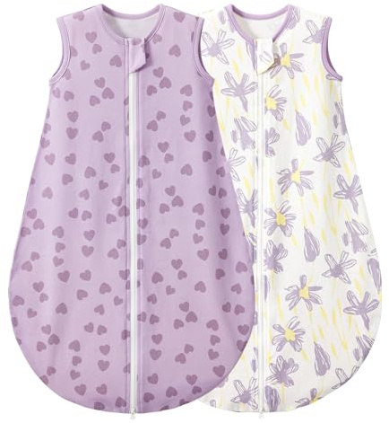 Duomiaomiao Baby sovsäck 0,5 Tog sovsäck, baby sommar sovsäck 2-pack 100 % bomull unisex spädbarn nyfödd sovsäck 0-6 månader, lila