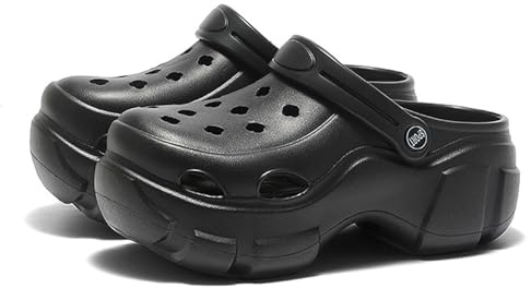 Solaud Platform Clogs for Women Comfort Classic Casual High Heels Thick Soles Non-Slip Soft Lightweight Slip on Slide Outdoor Beach Garden Sandals