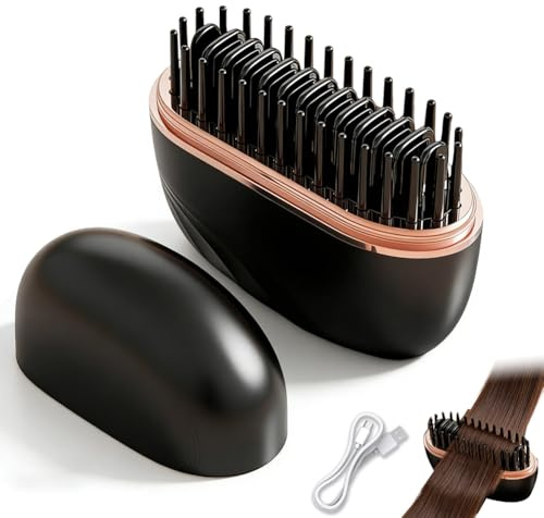Mini fer à lisser sans fil, mini brosse à lisser à chauffage rapide, rechargeable et portable, avec réglage de la température sur 3 niveaux, convient pour toutes les coiffures, pour les voyages