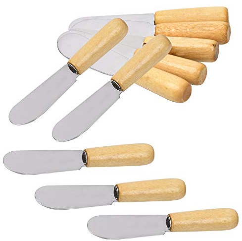 SourceTon 10-Pack Wood Handle Butter Spreader, 4 Inch, Sandwich Cream Cheese Condiment Knives with Ergonomic Handle