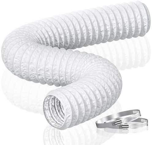 HG Power 100mm Tubo di Scarico, 5m Condotto di Ventilazione Flessibile in Alluminio PVC per Condizionatori d'aria, Asciugatrici e Cappe da Cucina, Bianco