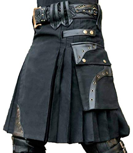 acsefire Men Scotland Skirt Medieval Vintage Skirt Punk Gothic Traditional Highland Combat Kilt with Pockets
