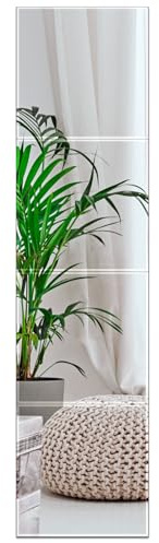 PETAFLOP Full Length Mirror Tiles, 4PCS 28x28 cm Self Adhesive Glass Mirrors for Home Gym Bedroom Living Room Dorm, Silver