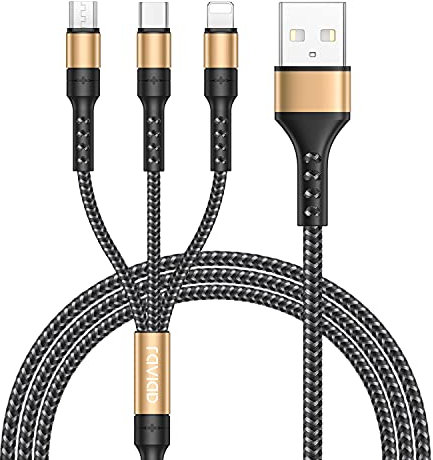 RAVIAD Multi USB Kabel, Universal Ladekabel [1.2M] Nylon Schnell 3 in 1 Mehrfach Ladekabel mit Micro USB Typ C Lightning Kabel für iPhone 16/15, Android Galaxy S24/23, Huawei, Oneplus