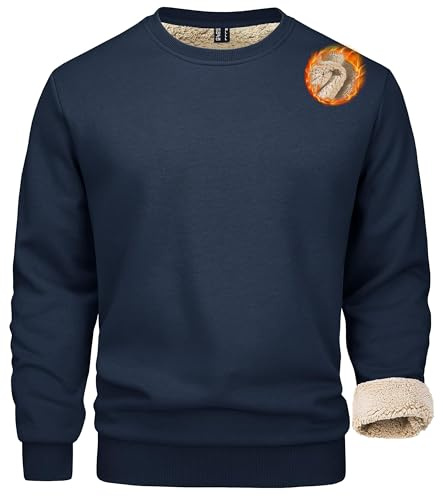 MAGCOMSEN Sudaderas de Hombre de Forro Polar Jersey Térmico Suéter de Cuello Redondo Tops Térmicos de Invierno para Trabajo, azul marino, XL