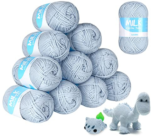 Fil à Tricoter,12 x 50g/pelote Boules de Fil Tressé à la Main- Fil à Crochet 100% Acrylique pour Tricot, Classique Adulte ou Bébé Ultra Doux pour Tout Projet de Tricot et Crochet(Bleu Gris)