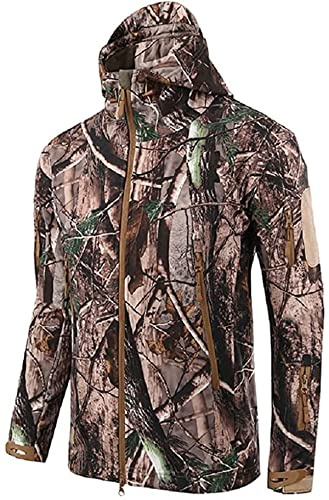 Czen Veste Softshell de camouflage tactique pour hommes Automne Hiver Armée de plein air Armée militaire Doublée en molleton Veste imperméable à capuche Manteau de chasse
