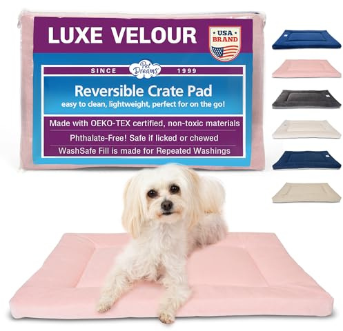 Pet Dreams Dog Crate Pad - Washable Kennel Mat, Crate Pads for Dog Cages, Non-Toxic, Flat Indoor Cat Bed, Fits iCrate 18, 24, 30, 36, 42, 48 Inches (Pink, Small, 24)