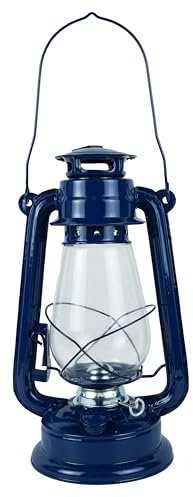 Sea-Club Farolillo de tormenta con quemador de petróleo, metal, altura 31 cm, diámetro = 14 cm, lacado en azul