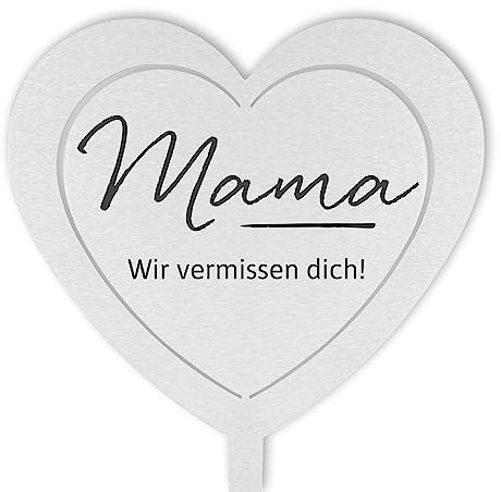 DOLORINO Grabstecker: Edelstahl Herz Mama, wir vermissen dich | Grabschmuck, in Liebe für einen geliebte Menschen | eine wetterfeste Erinnerung aus Edelstahl | 38x15cm