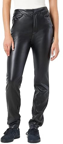 NOISY MAY Nmandy Moni PU HW Ankle Pants Noos - Pantalón de Piel sintética, Negro, 32 FR/XS/L para Mujer, Negro, 32 FR/XS/L