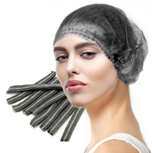 LA MIERE 100 Black Disposable Non-Woven Hairnets, Bouffant Caps, Protective Hair Head Covers, Hair Net, Surgical Cap, Medical Hair Covers, 21