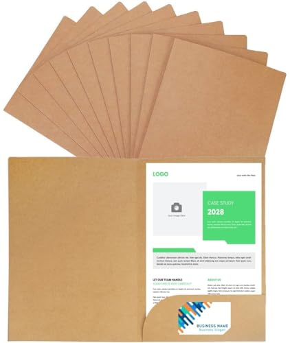 LATERN 10 Piezas Carpeta de Archivos de Documentos A4, Carpetas de Corte Cuadrado de Papel Kraft Insertar Soporte para Papel de Presentación Bolsa de Almacenamiento con Ranura para Tarjetas (Caqui)