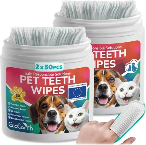 Salviette per la pulizia dei denti di alta qualità per cani e gatti - 100 pezzi - Dischetti per la cura dentale degli animali domestici per un alito fresco e un'igiene orale