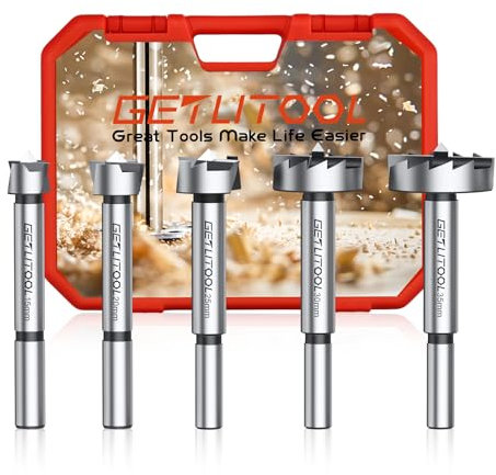 GETLITOOL Forstnerbohrer Set 5 tlg. Holzbohrer Set Ø15-35mm Forstnerbohrer mit Zentrierspitze, Rundschaft Forstner Bohrer Holz Set extra scharf Forsterbohrerset, Astlochbohrer, Topfbohrer