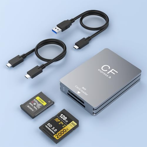 Lecteur de Carte CFexpress Type A & SD 2 en 1, Lecteur de Carte Mémoire CF Express Type A de USB 3.1 (Gen 2) 10Gpbs Aluminium CFexpress Type A & SD Carte Adaptateur pour Windows/Mac/Linux/Android