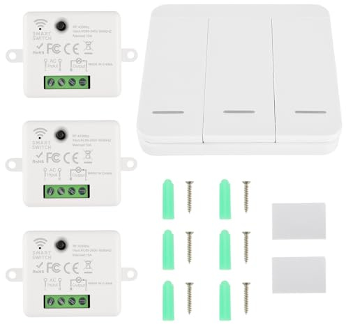 EPLZON Interrupteur d'éclairage sans fil interrupteur de sécurité de l'émetteur RF et 10A 240V contrôleur de récepteur relais pour éclairage jusqu'à 1500W(3 récepteur et 1 commutateurs)
