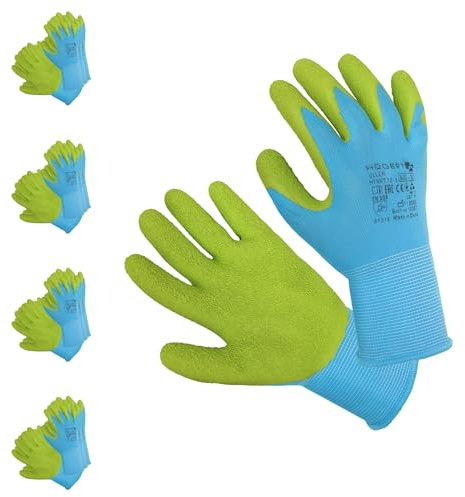Högert Technik ULLER latexbeschichtete Handschuhe, blau/grün, Größe 9, 12 Paar/Packung, Schutz vor mechanischen Gefahren, Flexibilität und hoher