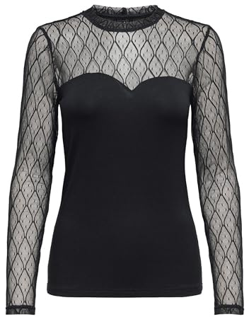 ONLY Onlsalina L/S Lace Mix Top JRS, Noir, M Femmes