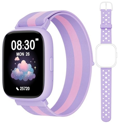 TICTIKY Smart Watch for Kids No Phone No APP Needed, 1.83 Fitness Tracker Watch with Pedometer, Step Counter， Heart Rate/Sleep Monitor, IP68 Waterproof, Puzzle Games for Girls Teens 5-12, Nylon