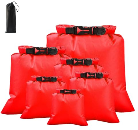 ILZAR 6 Pcs Stuff Sacks for Backpacking, Waterproof Dry Bags Waterproof for Hiking, Boating, Swimming (1.5L, 2.5L, 3L, 3.5L, 5L, 8L)