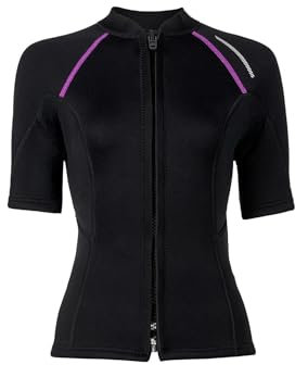 Freebily Damen Neoprenanzug Oberteil 1.5mm Kurzarm Mit Frontreißverschluss Wärme Tauchen Schwimmen Kanu Surfen Top Schwarz XL