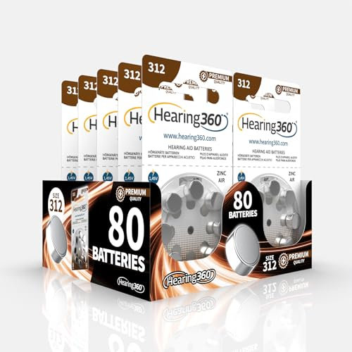 Hearing360 80 Hearing Aid Batteries Size 312 Premium Quality (10 Blister Packs of 8 Batteries)