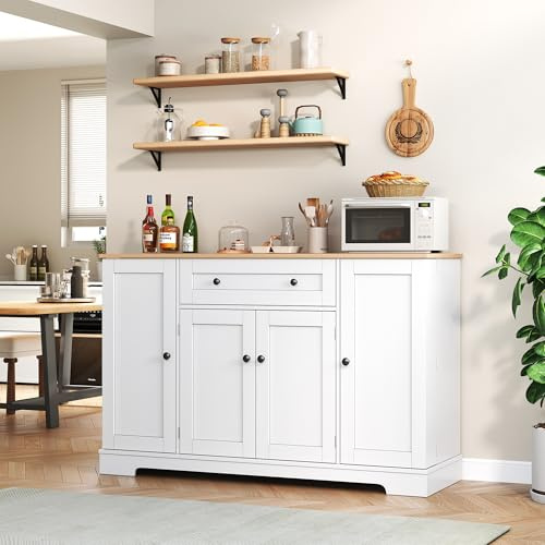 DUlVBPE Multifunktionell köksbuffé – 138 cm skänk med låda, hylldörrar och justerbara hyllor – modern design med tippskydd, perfekt för kök, vardagsrum och sovrum