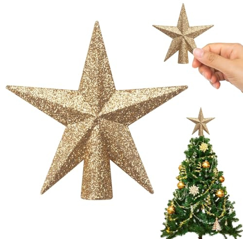 Mini Estrella de la Navidad, Topper de Árbol de Navidad, 11 cm, Decoración para Árbol de Pequeño, Estrella para Decoración de Fiesta