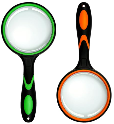 Zorplex 2 Pièces Loupe de Lecture 10X, 75mm Loupe à Main en Verre Véritable avec Lentille Incassable et Poignée Souple Antidérapante, pour Seniors, Enfants, Journaux, Livres, Insectes et Loisirs