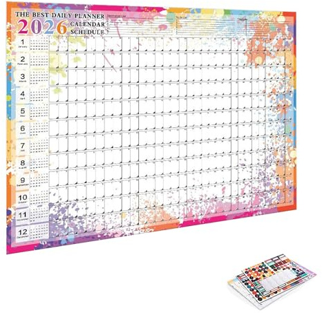 Calendario da parete 2026 – Calendario da parete 2026, 12, agenda giornaliera mensile per pianificare Natale, Capodanno, casa, classe, ufficio, insegnanti, studenti universitari