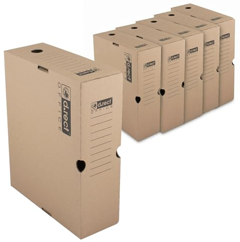 D.RECT KEEP.IT Cajas de Archivo A4 Set de 6 – Archivadores 105 mm – Cartón Ondulado Libre de Ácido – Estables, Etiquetables y FSC para Organizar Documentos