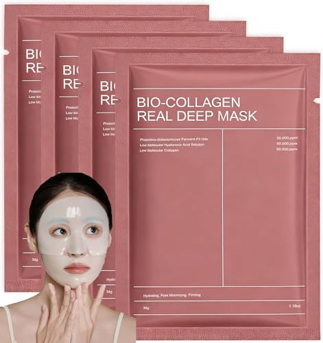 Mascarilla de Colágeno Bio, 5 Paquetes Mascarilla Facial Colageno, Máscara Facial de Colágeno de Hidrogel,Mascarilla Facial Cuidado de la piel