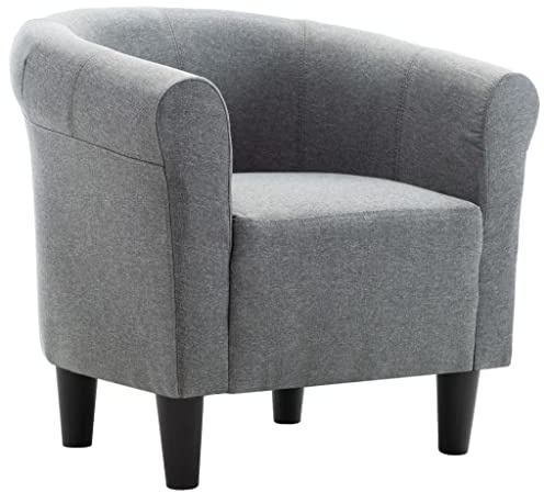 QJBSAVVA Chesterfield Sillón tapizado de tela gris claro con reposabrazos curvos, compacto para salón, oficina y recepción, 70 x 56 x 66 cm