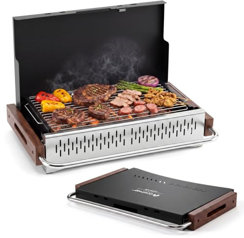 COSTWAY Mini Barbacoa Carbón Mesa Plegable, Parrilla Portátil,(62x43,5 cm)