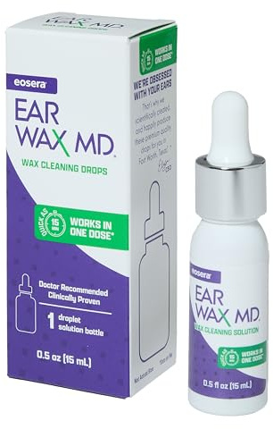 eosera Ear Wax MD - Ear Wax Dissolving Drops - Breaks Down & Dissolves Earwax in Just 1 Treatment - Doctor Recommended & Clinically Proven - Gentle & Safe - 15-mL
