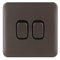 Schneider Electric Lisse Screwless Deco - Double 2 Way Light Switch, 10AX, GGBL1022BMB, Mocha Bronze with Black Insert