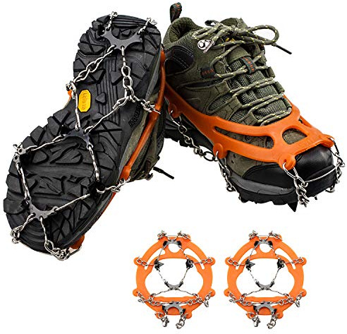 QH-Shop Ramponi Genuine Punte in Acciaio Inox e Silicone Durevole Anti-Slip Ramponi di Ghiaccio Ramponi di Neve per Passeggiate Escursioni Alpinismo in Inverno