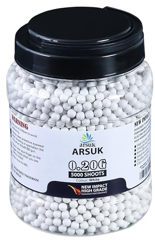 ARSUK Bille Airsoft - Softair Billes pour Pistolet, Fusil, Armes Bille - Haut Grade Biodegradable Plastiques Paintball BB - Munition de Billes de 6mm 0,20g (Blanc : 5000 Tirs)