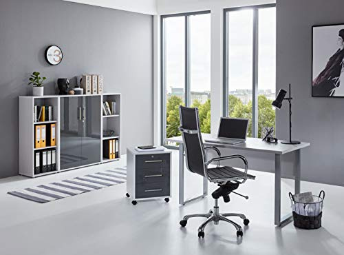 BMG-Moebel.de Büromöbel komplett Set Arbeitszimmer Office Edition MINI in Lichtgrau/Anthrazit Hochglanz (Set 2)