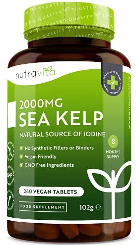 Sea Kelp 2000mg - Natural Source of Iodine - Normal Cognitive Function, Energy Yielding Metabolism, Nervous System Function, Skin and Production of Thyroid Hormones - 8 Month Supply - Nutravita