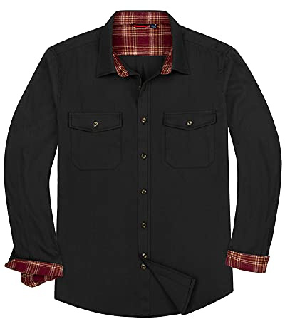Alimens & Gentle Chemise décontractée à Manches Longues en Flanelle à Carreaux pour Homme, Coupe régulière, Flanelle Noire, Taille 3XL