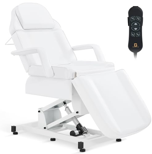 BarberPub Fully Electric Facial Bed with 3 Motor for Esthetician, Tattoo Chair for Client, Massage Bed for Esthetician, Electric Adjustment 2751 (White)
