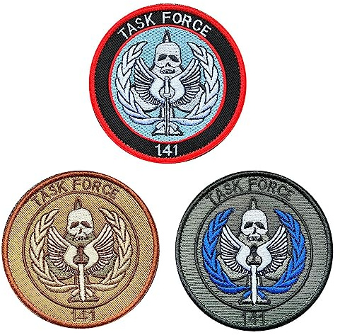 3 stycken Task Force 141 Game the Mission Moral, broderade taktiska militära lappar, badge, emblem, applikation med krok och ögla bakning för kläder, uniform, militärjackor, mössor, ryggsäckar