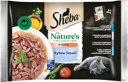Sheba Nature's Collection Beutel mit Fischgeschmack – komplettes Nassfutter für ausgewachsene Katzen in Soße 5 x (4x85g)