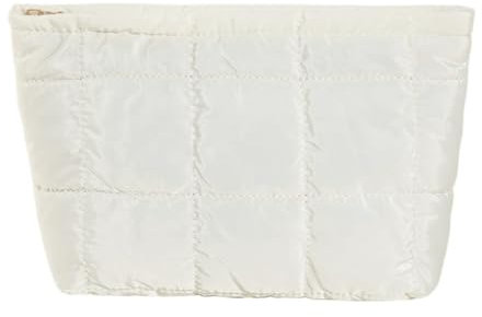 Fiorky Gepolsterte, Gesteppte Make-up-Aufbewahrungstasche, großes Fassungsvermögen, Make-up-Organizer, Damen-Kosmetiktasche, einfarbig, Puffer-Make-up-Tasche (weiß)