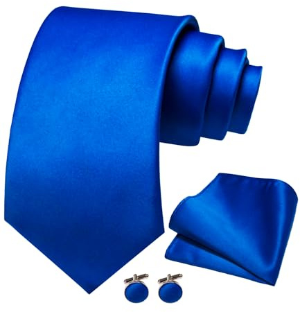 JEMYGINS Royal Blue Tie and Pocket Square with Cufflinks Set for Men(6)