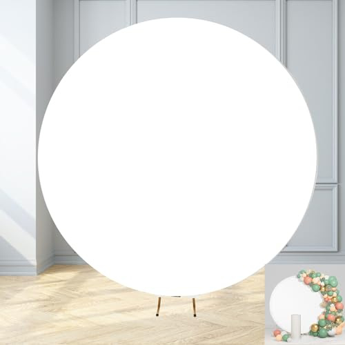 Toile de Fond, Diamètre 2m Fond Photographie en Polyester, Backdrop Rond Blanc Pliable, Fond Tissu Studio Photo Lavable et Durable, pour Mariage Anniversaire Fête Décoration (Pas de Stand)