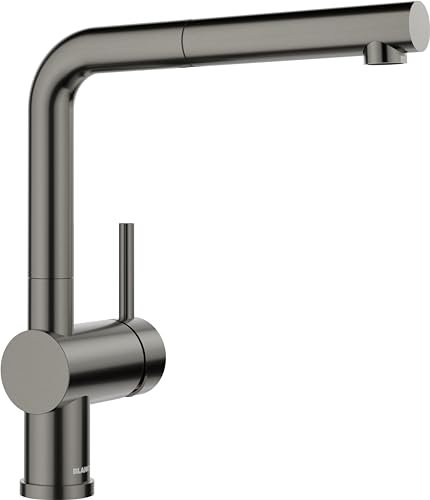 BLANCO LINUS-S | Küchenarmatur in satin dark steel | Hochdruck | Mit herausziehbarem Schlauch | Rückflussverhinderer | Keramik Kartusche | Gesicherte Wasserqualität & wassersparend