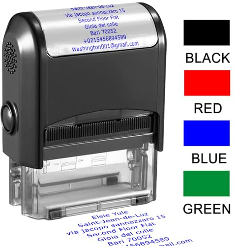 Timbro personalizzato autoinchiostrante personalizzato 75 x 38 mm gomma lavoro indirizzi aziendali timbri fino a 8 righe 4 colori e carattere disponibili